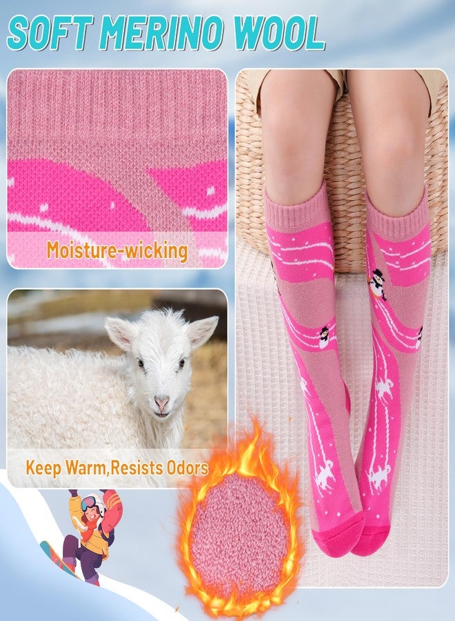 GRPSKCOS Kids Ski Socks 2 Pairs Girls Warm Thick Snow Socks for 3-12 Years Boys Girls(01 Pink+Blue, 7-12 Years) - Image 2